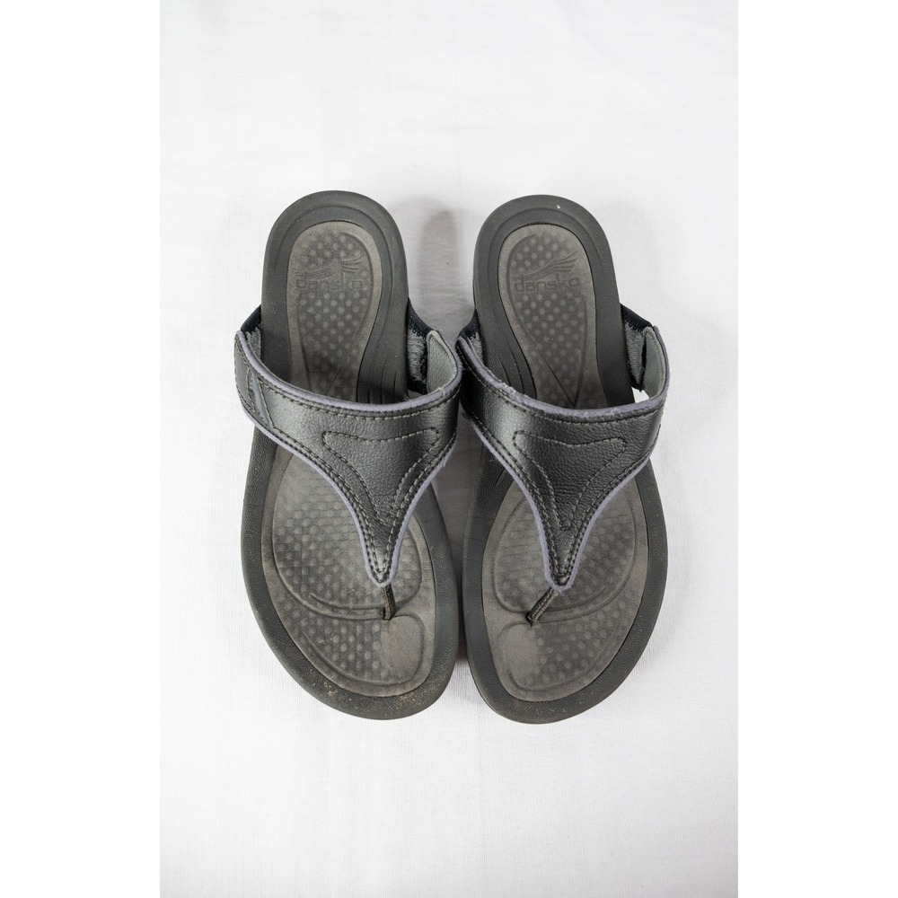 Dansko Katy‎ Thong Sandals Women Size 38 Black Leather Comfort Flip Flops Good